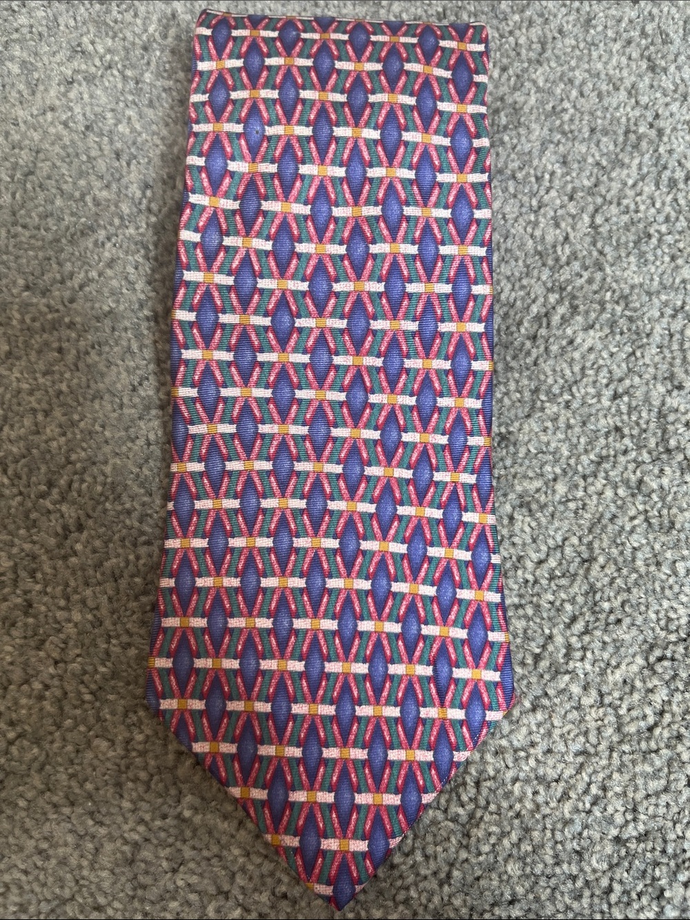 Christian Dior Silk Geometric Pattern Men’s Tie Purple Pink Vintage